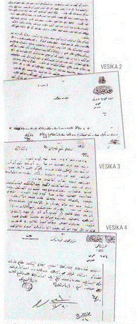 Vesika 1 Ermenilerin başka bölgelere yerleştirme yaşaya nedenleri hakkında Hariciye Hukuk Müşaviri Mehmed Münir Bey'in 1335 (1917) tarihli raporu. BOA. HR. HU, Kr.173/5 VESİKA 2- Tehcir sırasında Ermenilere fenalıkta bulunanlar hakkında tahkikat (Tehcir sırasında Ermenilere fenalıkta bulunduğu bildirilen kişi ve memurlar hakkında tahkikat yapılması ve yapılan tahkikatın neticesinin bildirilmesi yolunda Dahiliye Nezareti'nden Kayseri Mutasarrıflığıma şifre telgraf.) 16 Ca. 1337 (17 Şubat 1919) BOA. DH. ŞFR, nr 96/214 VESİKA 3- Zeytun, Demirkapu ve Pllümür köylerinde Ermeni askerleri tarafından yapılan yağma ve mezâlim. VESİKA 4- Erzurum köylerinde Ermenilerce katledilen Islâm nüfusu ile yakılan köy ve haneleri gösteren cetvel