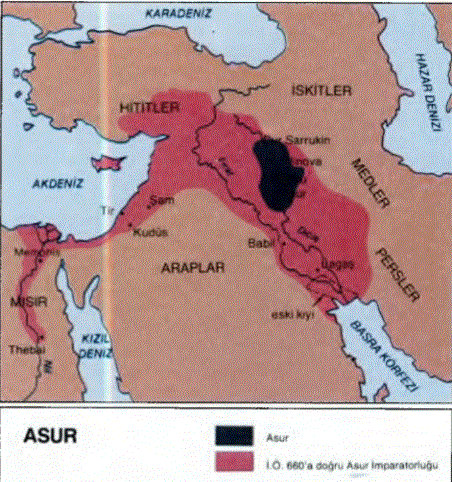 Mezopotamya'da yukarı Dicle boyunda yer alan Asur İmparatorluğu, büyüyerek İ.Ö. VII. yy'da en parlak dönemini yaşamış ve Güneybatı Asya'nın büyük bölümünü egemenliği altına almıştır.