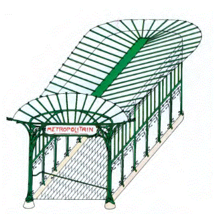 Ünlü Fransız mimarı Hector Cuimard, Paris Metro istasyonlarının girişlerini tasarlamıştır. 1 900'e doğru yapılan bu metal ve cam yapıların çoğu yıkılmıştır.