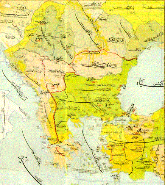 19.yüzyılın sonlarında Balkanları gösteren bir Osmanlı haritas