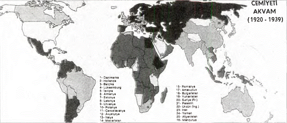 1920 yılında kurulan ve Şimdiki Birleşmiş Milletler Teşkilatının başlangıcı kabul edilen Cemiyet-i Akvam'a üye olan devletler.