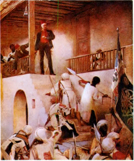 Kendine bir din reformcusu süsü veren Mehdi, 1880 yıllarında Sudan'da İngiliz-Mısır egemenliğine karşı kanlı bir ayaklanmayıI yönetmiştir. 1885'te Hartum'un Mehdi'nin birlikleri tarafından alınışıyla ilgili bu resimde, İngilizlerin yöneticisi Charles Ceorge Gordon'un, Mehdi'nin savaşçıları tarafından öldürülüşü canlandırılmıştır.